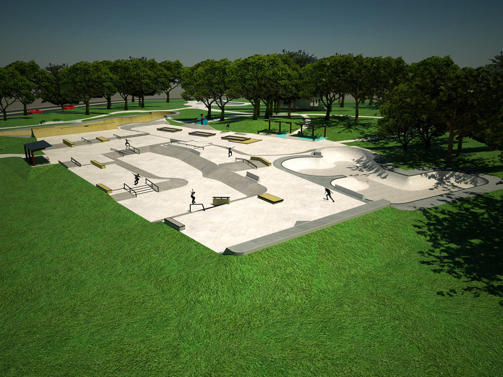 Renderings of Westmoreland Skate Park show two phase build